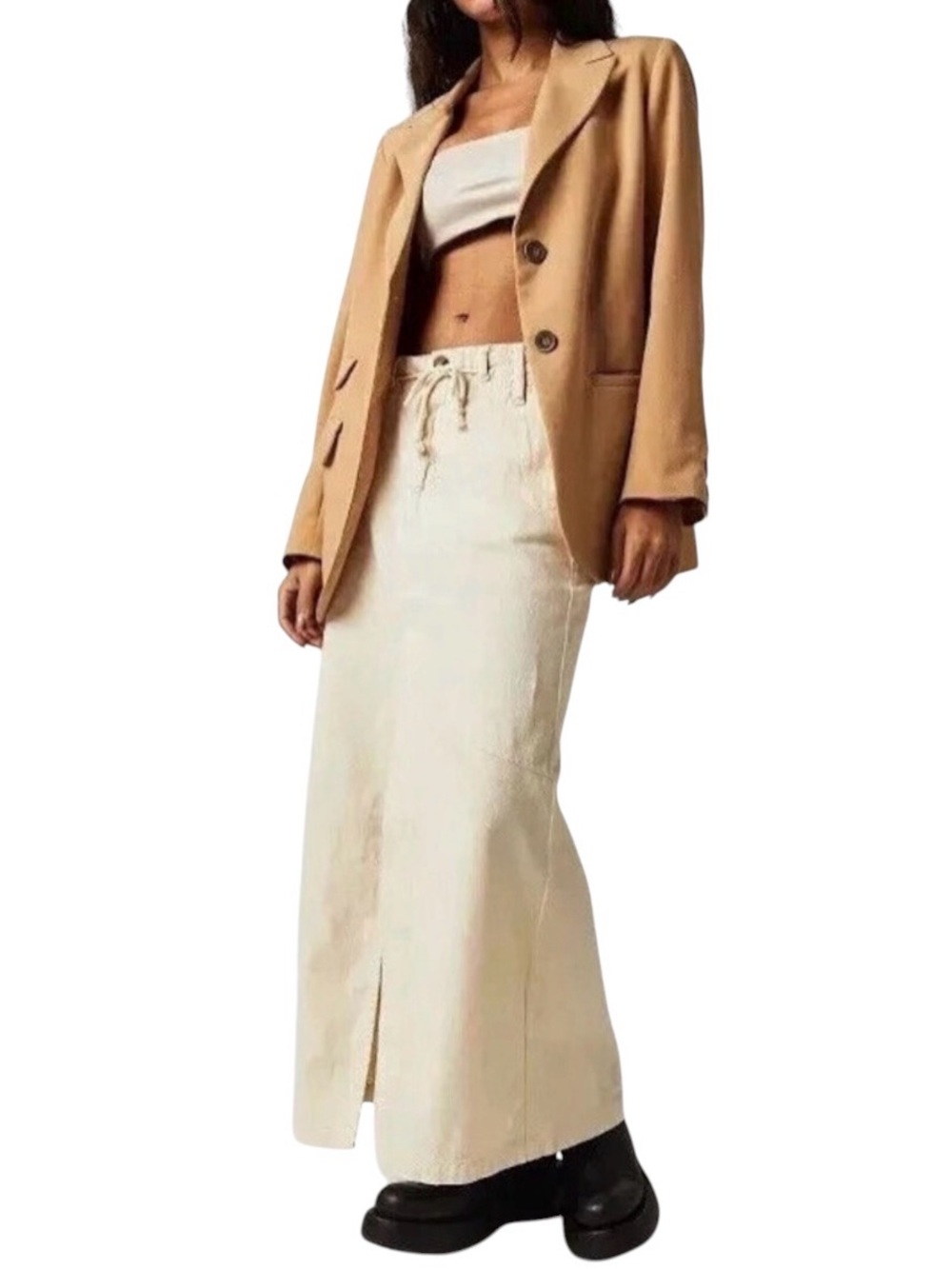 Free People Chino Maxi Skirt Ivory/Natural Sz 0